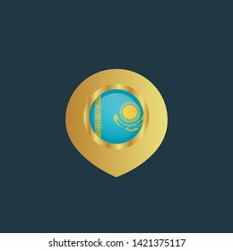 gold map pin with kazakhstan circle flag