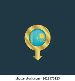 gold map pin with kazakhstan circle flag