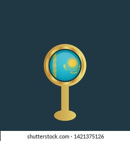 gold map pin with kazakhstan circle flag