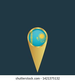 gold map pin with kazakhstan circle flag