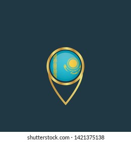gold map pin with kazakhstan circle flag