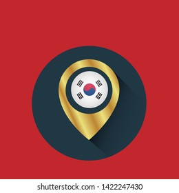gold map pin with korea circle flag 