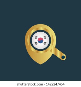gold map pin with korea circle flag 