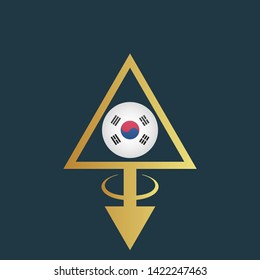 gold map pin with korea circle flag 