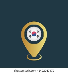 gold map pin with korea circle flag 