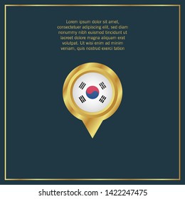 gold map pin with korea circle flag 