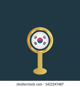 gold map pin with korea circle flag 