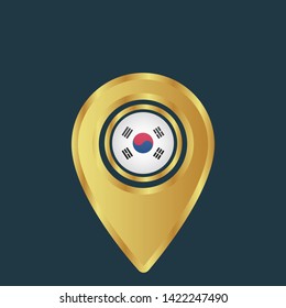 gold map pin with korea circle flag 