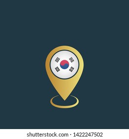 gold map pin with korea circle flag 