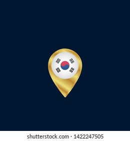 gold map pin with korea circle flag 