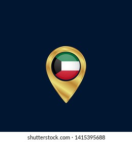 gold map pin with kuwait circle flag 