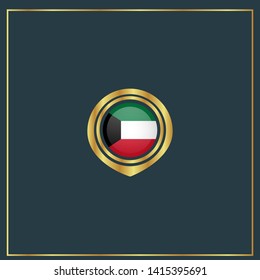 gold map pin with kuwait circle flag 