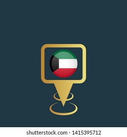 gold map pin with kuwait circle flag 