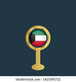 gold map pin with kuwait circle flag 