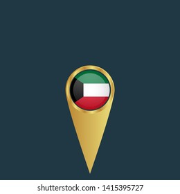 gold map pin with kuwait circle flag 