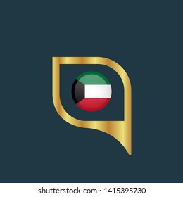 gold map pin with kuwait circle flag 