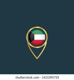 gold map pin with kuwait circle flag 