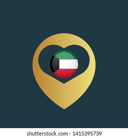 gold map pin with kuwait circle flag 