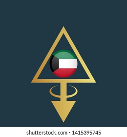 gold map pin with kuwait circle flag 