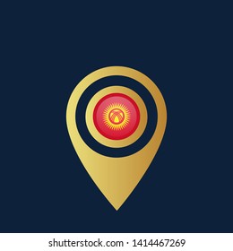 gold map pin with Kyrgyzstan circle flag 