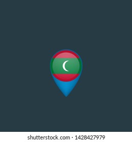 gold map pin with Maldives circle flag 