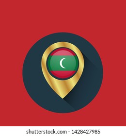 gold map pin with Maldives circle flag 