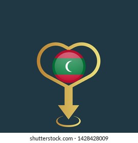 gold map pin with Maldives circle flag 