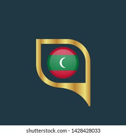 gold map pin with Maldives circle flag 