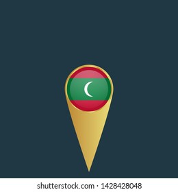 gold map pin with Maldives circle flag 