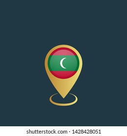 gold map pin with Maldives circle flag 
