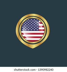 gold map pin with United States circle flag
