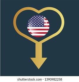 gold map pin with United States circle flag