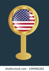 gold map pin with United States circle flag