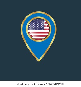 gold map pin with United States circle flag