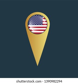 gold map pin with United States circle flag