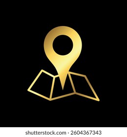 Gold Map Point Location, Pin Locator Icon Vector Template