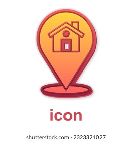 Gold Map pointer with house icon isolated on white background. Home location marker symbol.  Vector