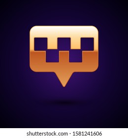 Gold Map pointer with taxi icon isolated on dark blue background. Location symbol.  Vector Illustration