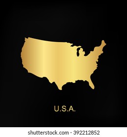 Gold map of U.S.A. for vector brochure on black background. Gradient vector map of U.S.A. for template design