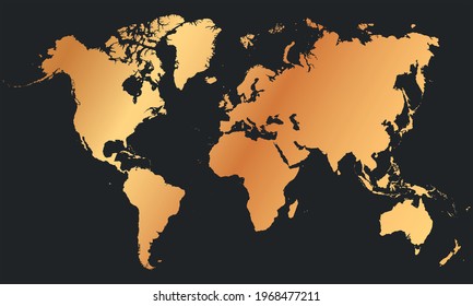 gold map of world on dark background