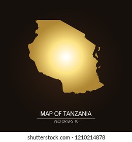 Gold map-Tanzania map on a dark background.Vector illustration eps 10.
