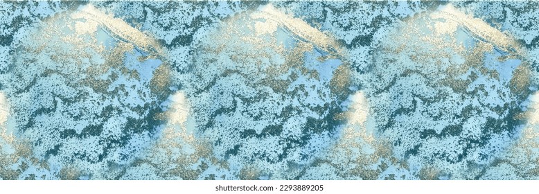goldener Marmor-Hintergrund. Alkoholtink Canvas. Blaue Farbe des nahtlosen Wassers. Marmor in Aquarellfarben. Vektornahtlose Tintenmalerei. flüssiger nahtloser Hintergrund. Luxus Kupfer Glitter. Folie Art Paint. Folie Vektor Ink.