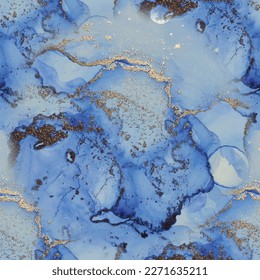 Gold Marble Background. Fluid Seamless Background. Blue Alcohol Ink Marble. Foil Ink Paint. Gold Gradient Watercolor. White Vector Ink Marble. Metal Watercolor Texture. Modern Seamless Art Template