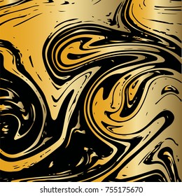 Gold Marble Background. Vector Square Marbling Texture on Black. VIP Rich Golden Splash, Celebration Design Element or Product Cover. Stone Engraving. Golden Marble Background, Glitter Acrylic Pattern