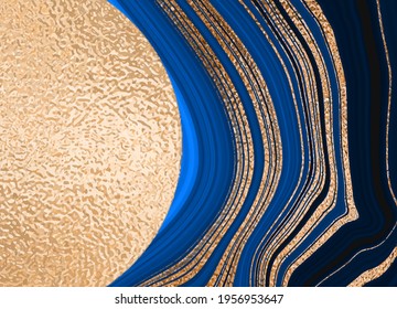 Gold marble design. A beautiful combination of dark blue marble and gold. Chic semicircular gold marble backdrop.