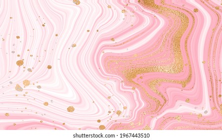 Gold Marble Design. A Beautiful Combination Of Pink Marble Stripes And Stains Of Gold.