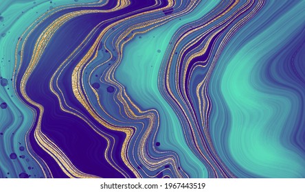 Gold marble design. A beautiful combination of pink and blue marble and gold. Splashes of gold and lines. Gradient background.