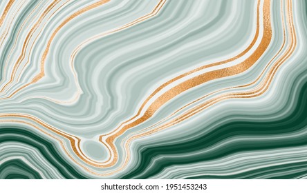Gold marble design green. A beautiful combination of marine marble and gold, beautiful streaks and veins.