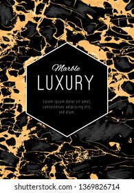 Gold Marble Luxury Background with Hexogen Banner. Vector marble texture design template.