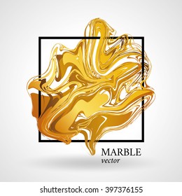 Gold marble paint abstract background. Geometry symbol for banner, folder flyer. Poster in frame square, golden splash. Brightly logotype, logo, sign, symbol. Luxury premium exclusive print.